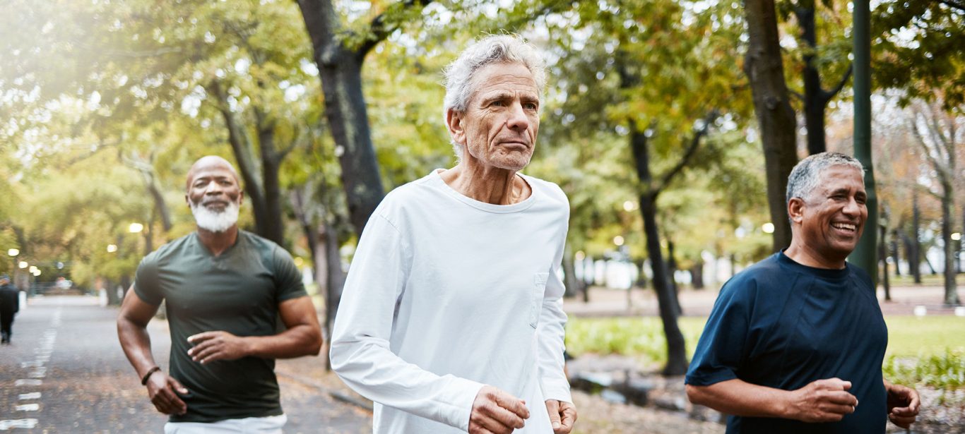 A group of older men running